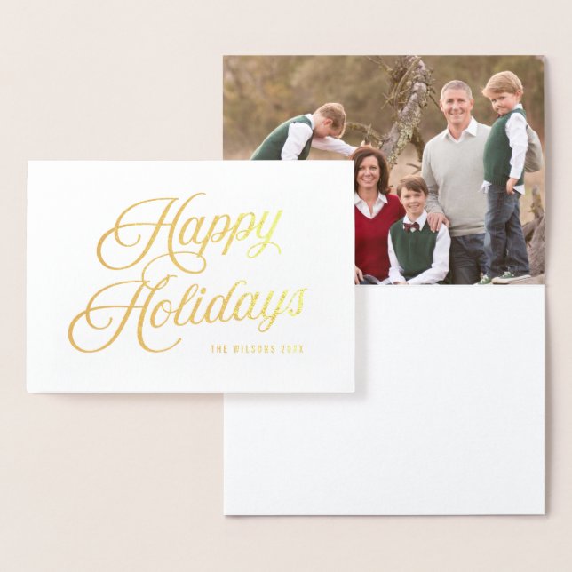 Elegant Script God Jul med Foto Folierat Kort (Display)