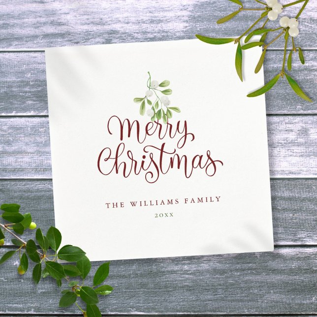 Elegant Script God jul Mistletoe Helgdag Pappersservett (Elegant Script Merry Christmas Mistletoe Holiday Napkins)