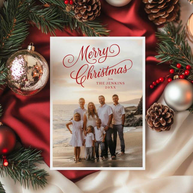 Elegant Script God jul Photo Hälsning Kort (Merry Christmas Photo Greeting Card)