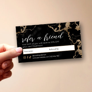 Elegant Script Gold & Black Marble Beauty Salon Rabattkort