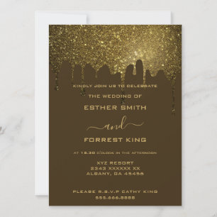 Elegant Script Golden Glitter Gnistra Bröllop Inbjudningar