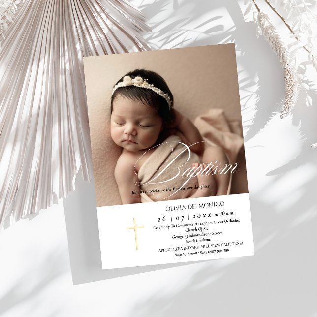 Elegant Script Golden Overlay Kor Photo Baptism Inbjudningar (Skapare uppladdad)