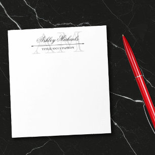 Elegant Script Grå 2 Initial Monogram Namn Titel Anteckningsblock