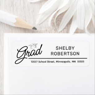 Elegant Script Grad Student Returadress Etikett