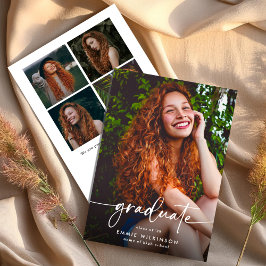 Elegant Script Graduate 5 Photo Collage Graduation Meddelande