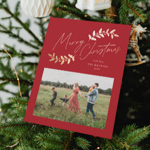 Elegant Script Grand Format Red Guld jul Julkort