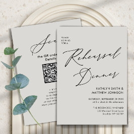 Elegant Script Grått Chic Rehearsal Dinner QR-kod Inbjudningar