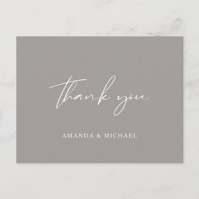 Elegant Script Grått Monochrome Bröllop Tack Vykort (Framsida)
