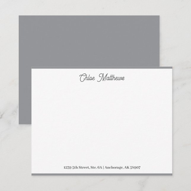 Elegant Script Grått Stationery Gräns Anteckningskort (Fram/baksida)