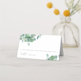 Elegant Script Grey Lövs Eucalyptus Bröllop Placeringskort