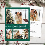 Elegant Script Grönt 4 Photo Collage jul Julkort<br><div class="desc">Minimalistiskt, Elegant Calligraphy 4 Photo Collage God jul Script Helgdag Card i Grönt. Den här snygga, enkla fyra (4) fotokortmallen har en fotokollage i söt rutnät och säger "God jul"! Texten "God jul" hälsning är skriven på ett vackert handskrivet teckensnitt som snabbt byts ut mot svan. På baksidan med din...</div>