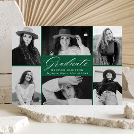 Elegant Script Grönt 6 Photo Collage Studenten Meddelande