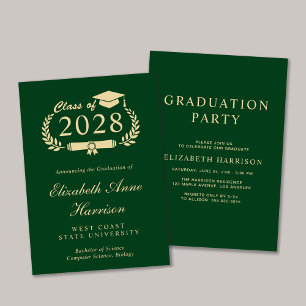 Elegant Script Grönt College Graduation Party Inbjudningar