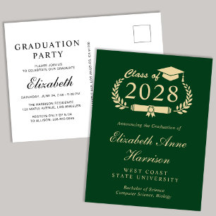Elegant Script Grönt Guld College Graduation Party Inbjudan Vykort
