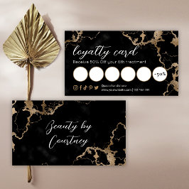 Elegant Script Guld & Black Marble Beauty Salon Lojalitetskort