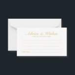 Elegant Script Guld Bröllop Adress och Önskemål Ca Rådkort<br><div class="desc">Lägg till en personlig beröring till bröllop med ett elegant bröllop-kort och ett önskemål-kort. Det här rådgivningskortet har rubriken i guld elegant calligraphy font stil och detaljer i guld Classic serif font stil på vit bakgrund. Perfekt för bröllop, babydusch, födelsedagsfest, möhippa, bachelorette-fest och alla särskilda tillfällen. Obs! Folidinformationen simuleras i...</div>