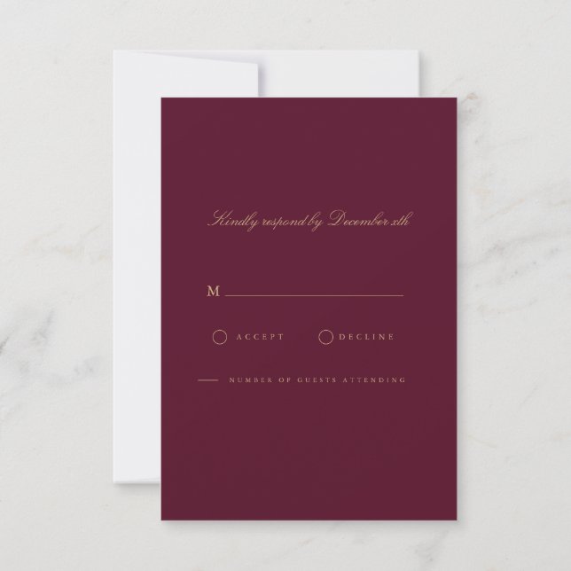 Elegant Script Guld & Burgundy OSA kort (Baksida)