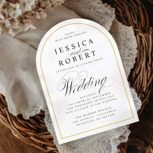 Elegant Script Guld Gräns Bröllop Arch Inbjudningar