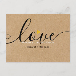 Elegant Script Guld Heart Tack Rustic Kraft Vykort