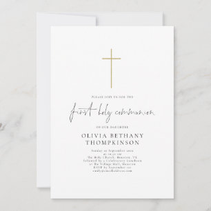 Elegant Script Guld Kor First Heliga Communion Inbjudningar
