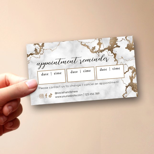 Elegant Script Guld Marmor Skönhetssalong Hår Spa Tidsbeställning Kort (Modern elegant marble and gold appointment cards )