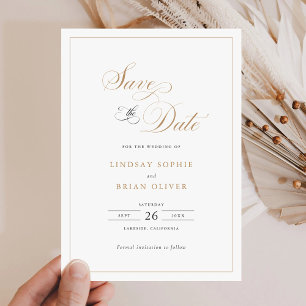 Elegant Script Guld Modern Bröllop spara datum Inbjudningar