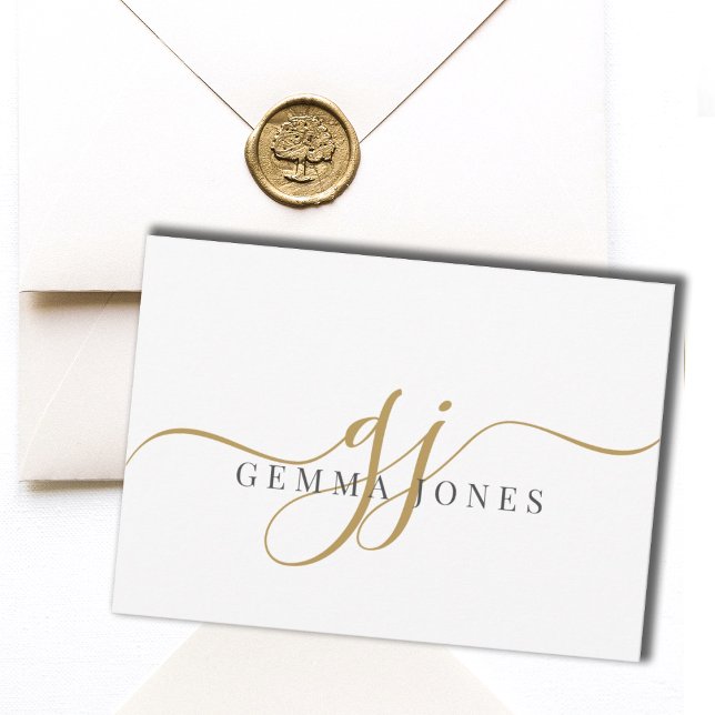 Elegant Script Guld Monogram Initialer Namn Anteckningskort (Skapare uppladdad)