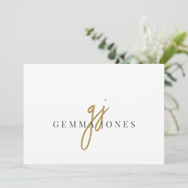 Elegant Script Guld Monogram Initialer Namn Anteckningskort (Stående Fram)