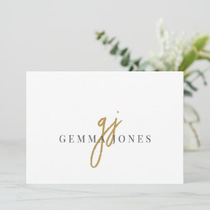 Elegant Script Guld Monogram Initialer Namn Anteckningskort