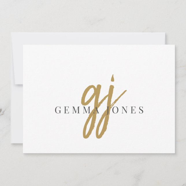 Elegant Script Guld Monogram Initialer Namn Anteckningskort (Framsida)