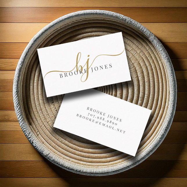 Elegant Script Guld Monogram Initialer Namn Visitkort (Skapare uppladdad)