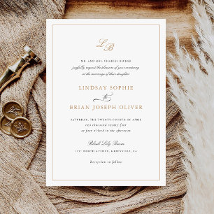 Elegant Script Guld Monogram Modern Bröllop Inbjudningar