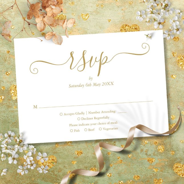 Elegant Script Guld OSA Kort (Elegant Modern Chic Script Gold Wedding RSVP Card)