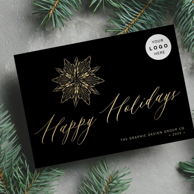 Elegant script guld snöflake LOGOTYP business Julkort (Skapare uppladdad)