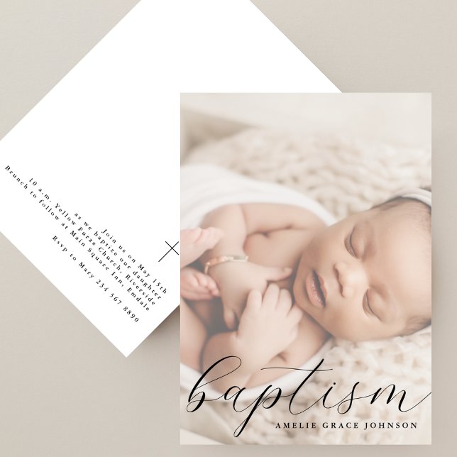 Elegant Script Hazy Photo Simple Baptism Inbjudningar (Skapare uppladdad)