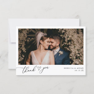 Elegant Script Heart Greenery Bröllop Photo Tack Kort