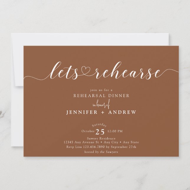 Elegant Script Heart | Övningsmiddag Inbjudningar (Framsida)