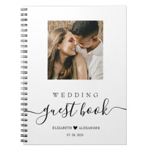Elegant Script Heart Photo Bröllop Guest Bok Anteckningsbok