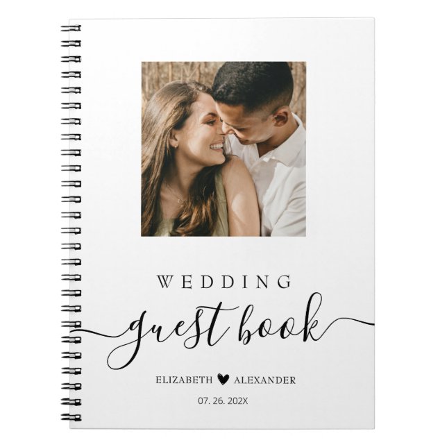 Elegant Script Heart Photo Bröllop Guest Bok Anteckningsbok (Framsidan)