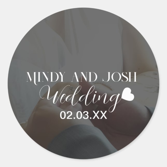 Elegant Script Heart Photo  Runt Klistermärke (Framsida)