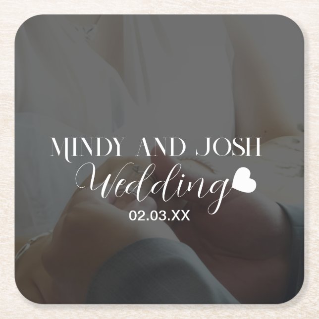 Elegant Script Heart Photo  Underlägg Papper Kvadrat (Framsidan)