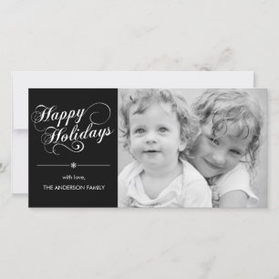 Elegant Script-Helgdag-fotokort - svart Julkort