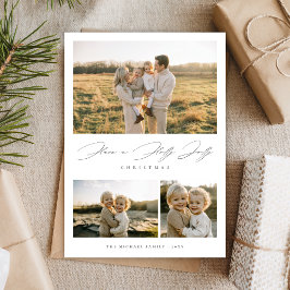 Elegant Script Holly Jolly Jul Rustic Photo Julkort