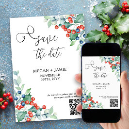 Elegant Script Holly och Winter Berries Spara Datumet