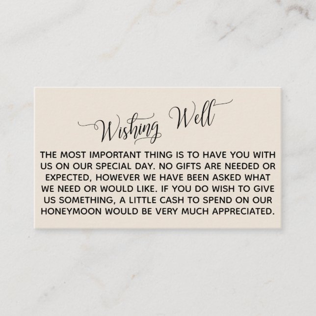 Elegant Script Honeymoon Wishing well, Cream Tilläggskort (Framsida)