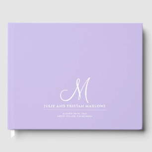 Elegant Script Initial Bröllop Monogram Lavender Gästböcker
