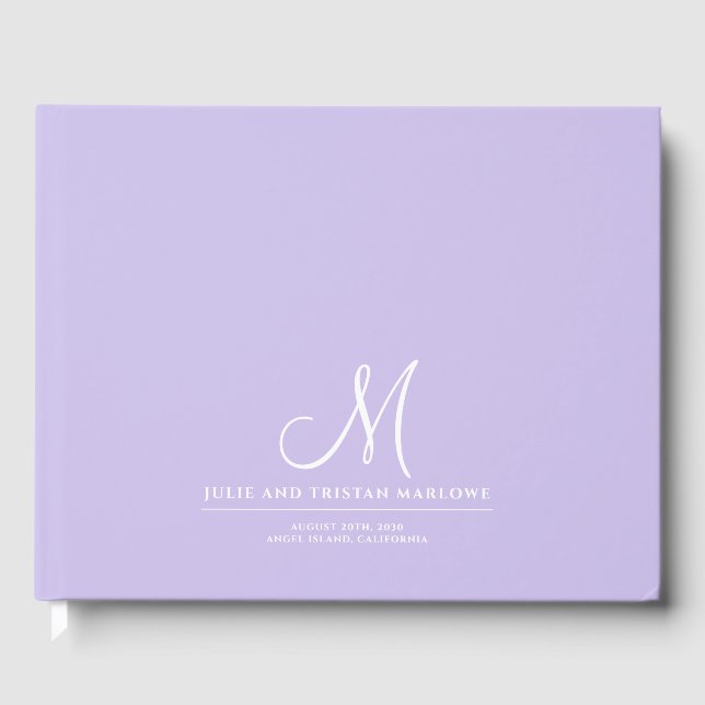 Elegant Script Initial Bröllop Monogram Lavender Gästböcker (Framsida)