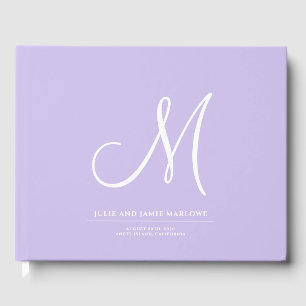 Elegant Script Initial Bröllop Monogram Lavender Gästböcker