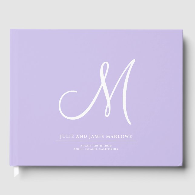 Elegant Script Initial Bröllop Monogram Lavender Gästböcker (Framsida)