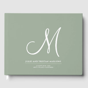 Elegant Script Initial Bröllop Monogram Sage Grönt Gästböcker